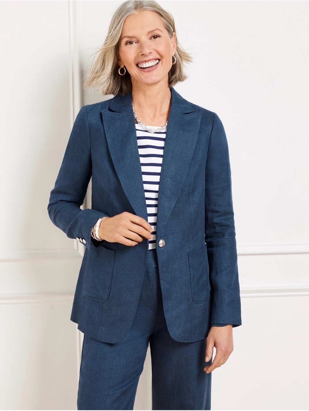 Talbots 100% Linen Navy Blazer - Classic Single-Button Jacket Size 16. NWT